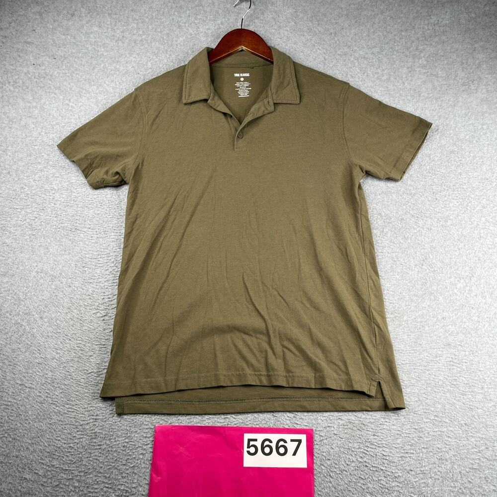 True Classic Polo Shirt Medium Mens Green Casual Cotton Blend